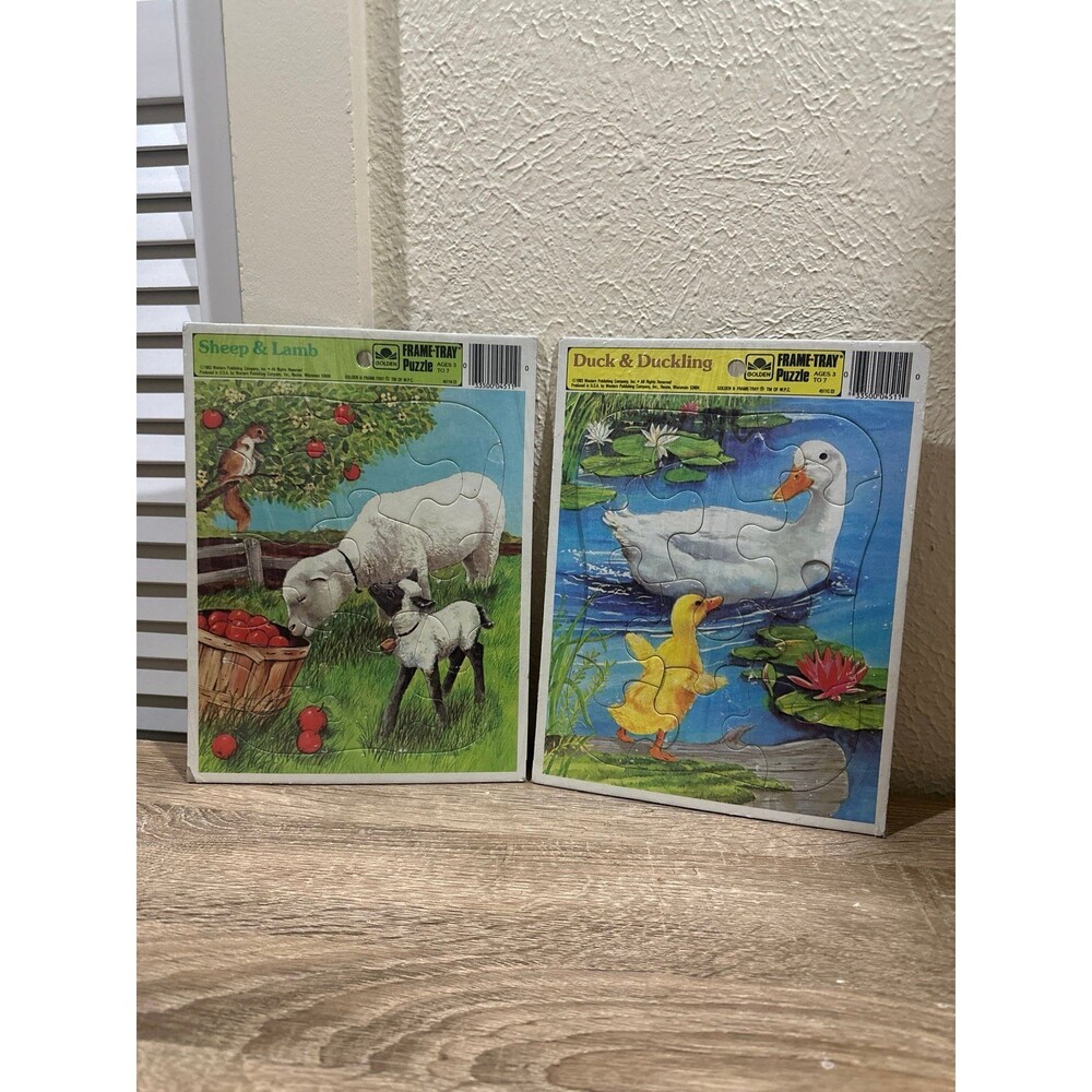 Vintage 1983 Hallmark Cards Golden Frame-Tray Puzzle 12pc Lot - Ducks & Lamb